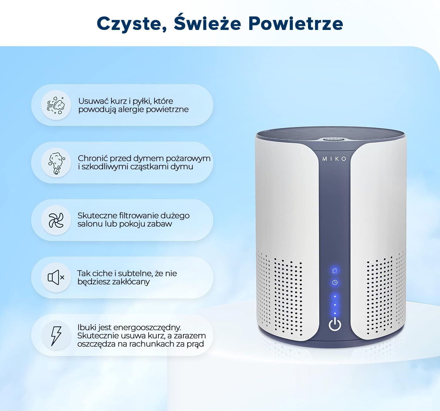 MIKO Oczyszczacz powietrza do domowego oczyszczacza powietrza HEPA pokrywa do 925 m2 w dużym pomieszczeniu, 3 prędkości wentylatora, wbudowany timer, 150 CADR, tryb uśpienia - True H13 HEPA usuwa