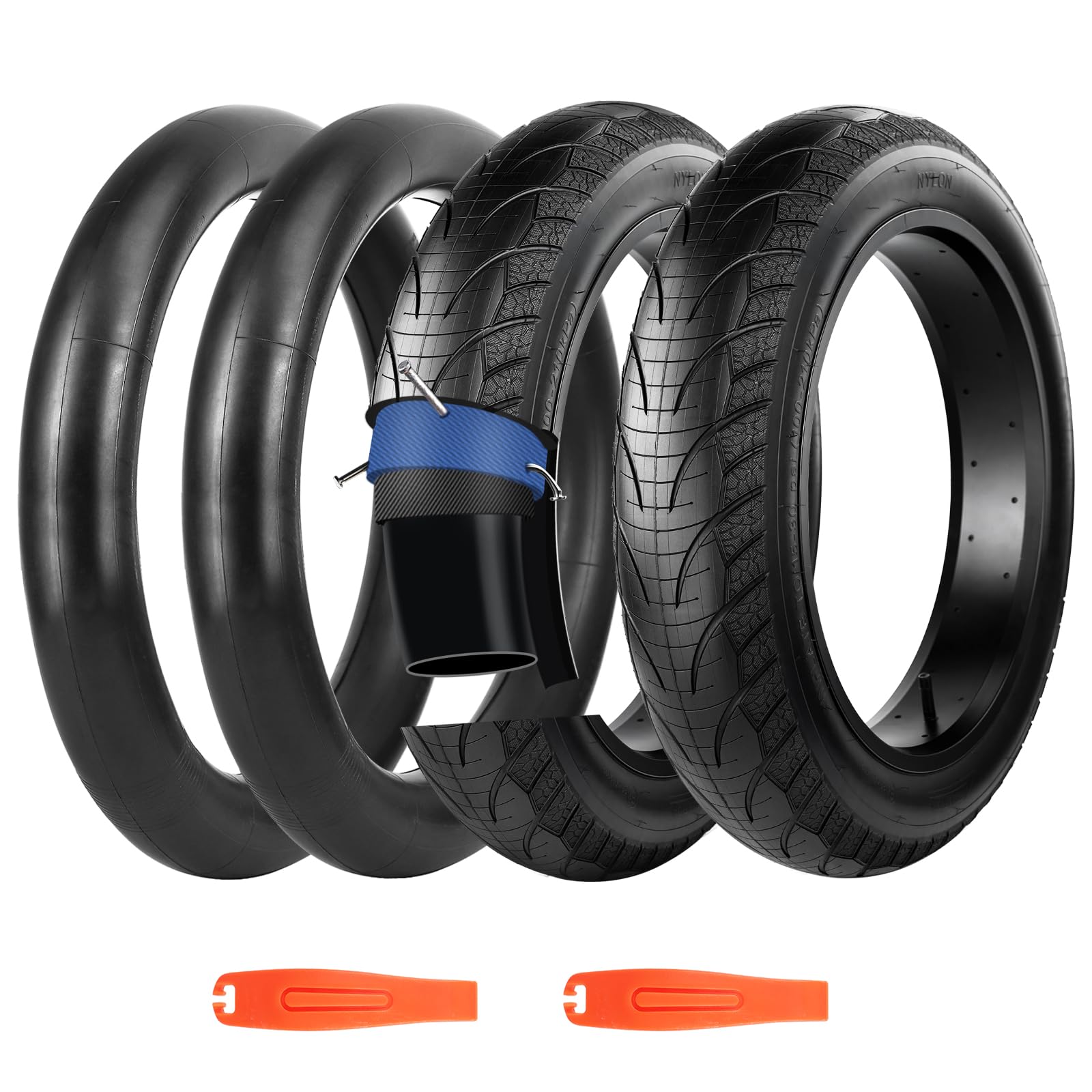 ZUKKA 2-Pack Foldable Puncture-Proof Fat Tire E-Bike Tires 20 x 4.0 inches Plus 2 PCS 20 inch Tubes 20x4.0 AV35mm for E-Bike Mountain Bike Heavy Duty Snow Bike Tires — image 1