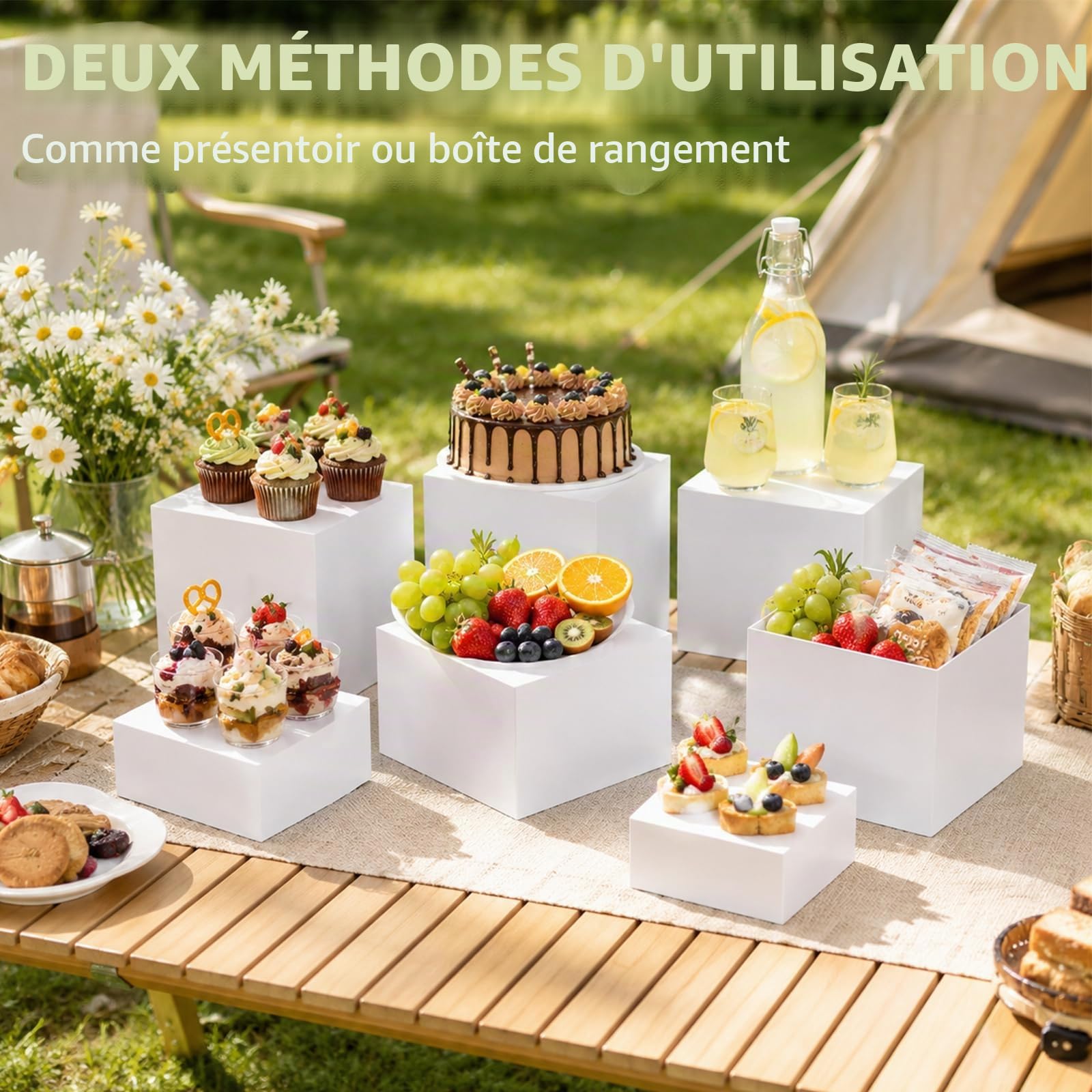 Afeeler Lot de 6 Presentoir Aperitif Buffet Cube, Présentoir a Gâteaux Acrylique avec fond creux, Supports de Buffet Mariage pour Traiteur Dessert Figurines Aliments (Blanc, 5-10in)