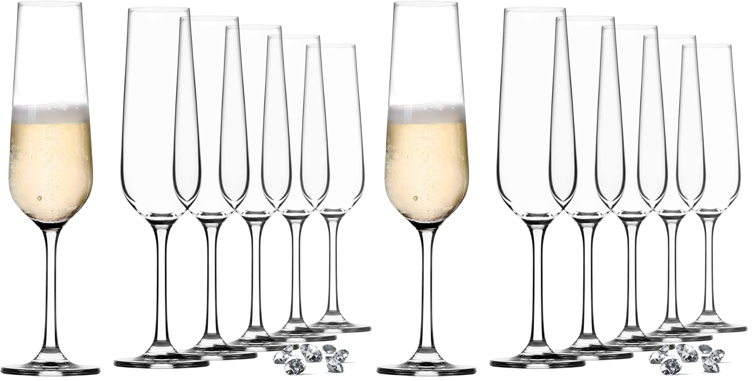 KADAX Flute da Champagne in Vetro, Bicchieri da Prosecco per Feste e Cerimonie, Calici da Spumante con Stelo Lungo e Sottile (Set di 12, 200 ml)
