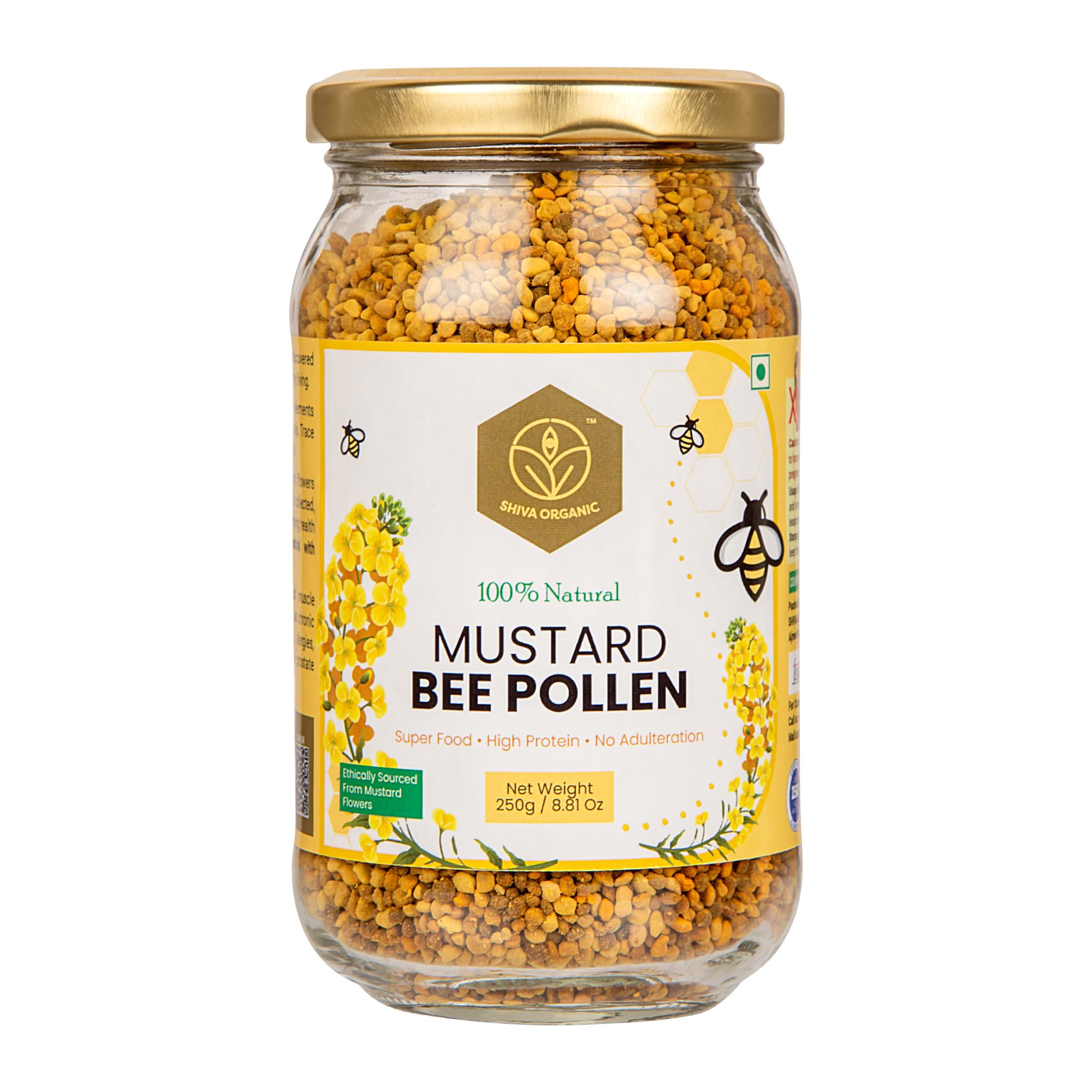 Shiva Organic 100% Natural Mustard Bee Pollen Granules - 250 g | Plant based Protein | Natural Superfood