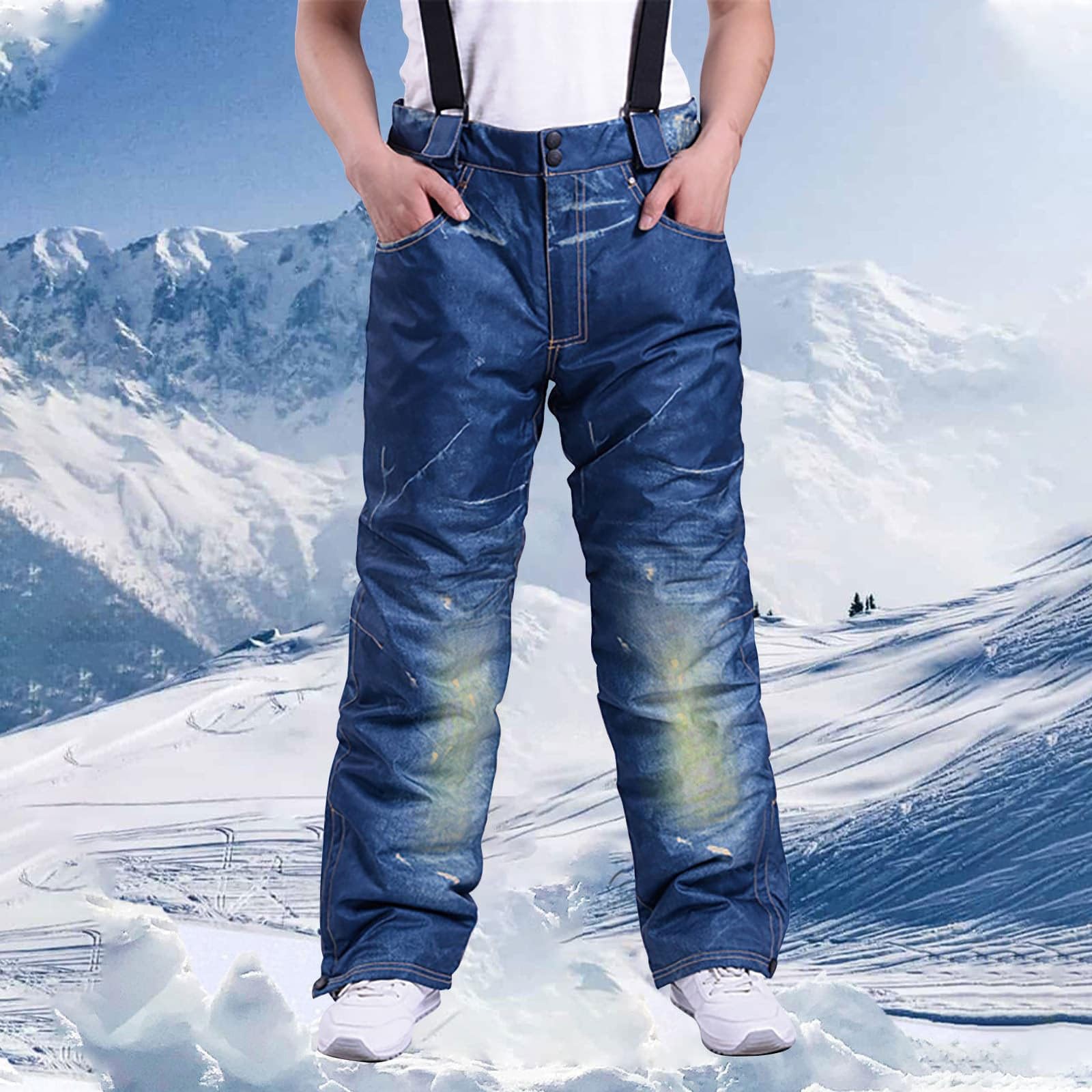 Pantalon de Ski pour Homme Jeans de Snowboard-Imperméable Chaud Coupe-vent et Epaissie Casual Bretelles de Ski en Jean imperméable et Respirant pour Homme pantalon de harnais pantalon de ski