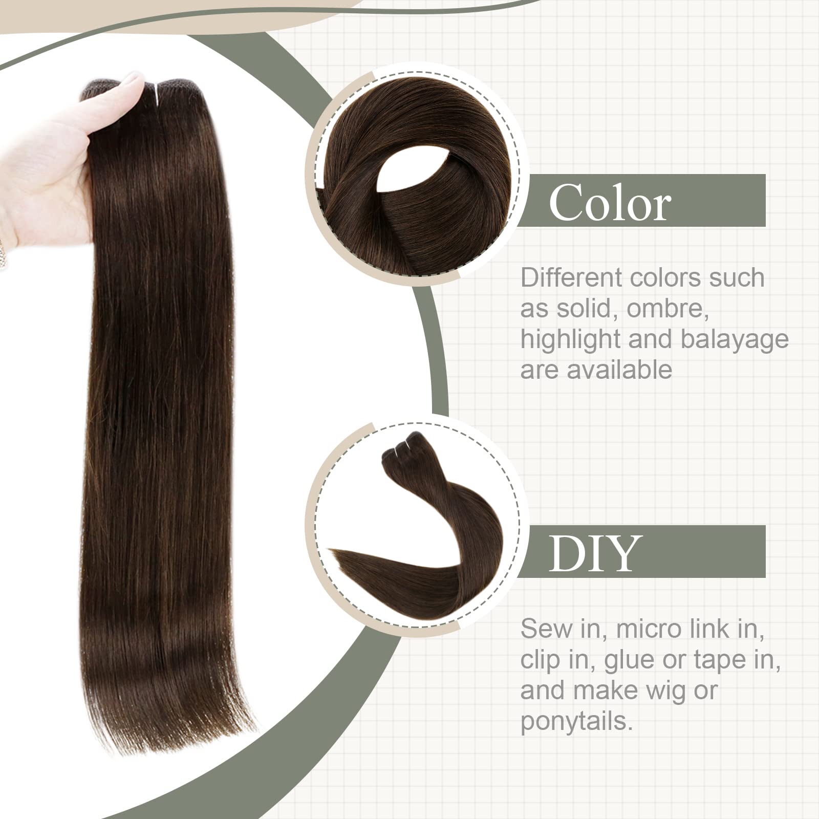 Fshine Extension Capelli Veri Tessitura Marrone Scuro Capelli Cucite Extension 30CM 80g Hair Extension Capelli Matassa Brazilian Lisci Extension Remy Bundles Capelli #2