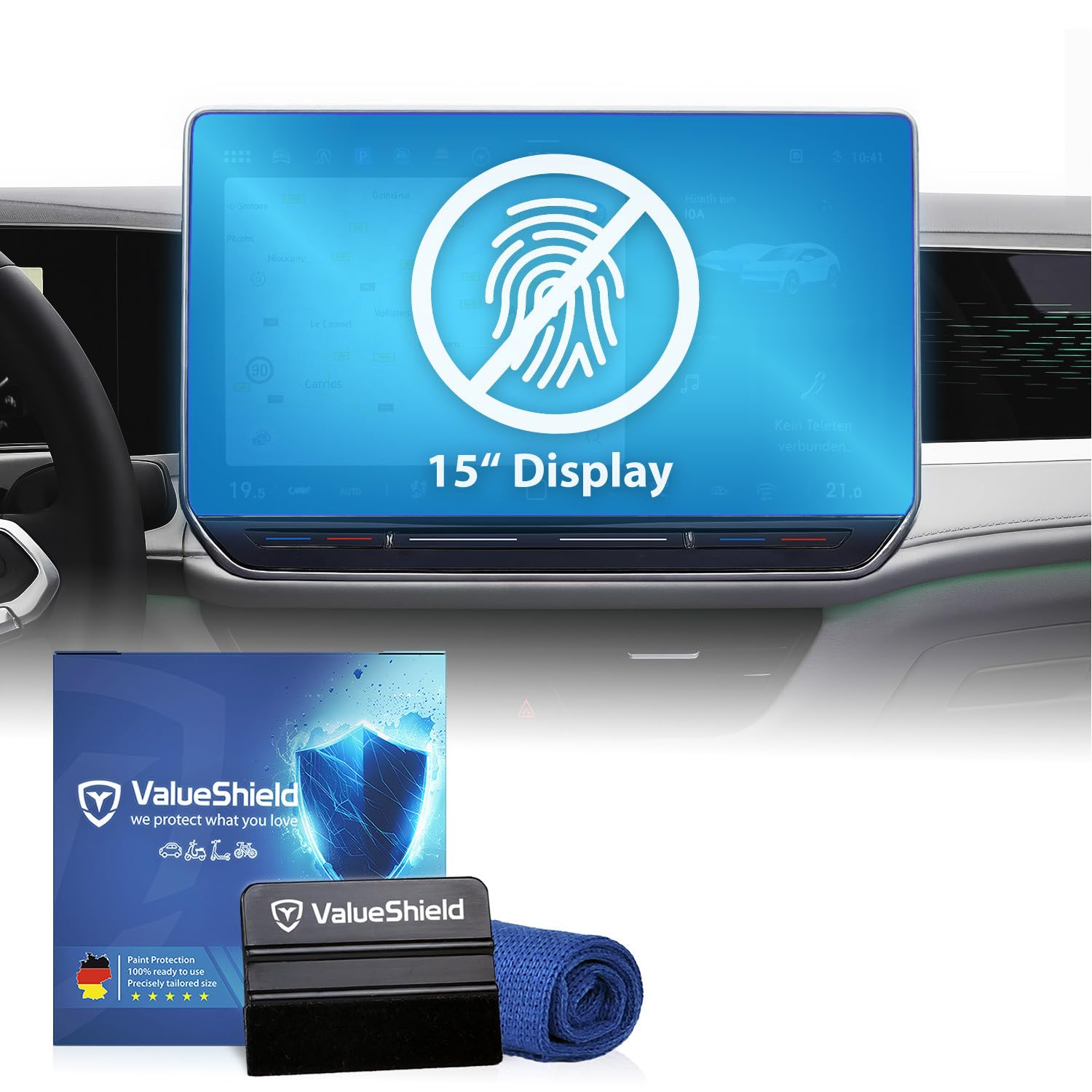 Anti-Fingerabdruck Displayschutzfolie Matt passend für VW ID.7 ID7 Limousine & Kombi 2023-2028; 15" Discover Pro Max Tacho, Radio, Multimedia, Navi, Bildschirm, Infotainment Touchscreen Entspiegelung