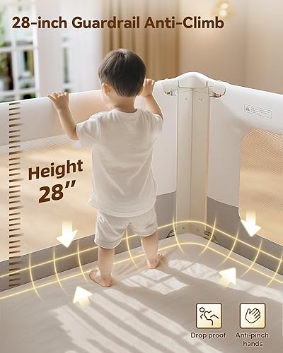 Miniatura 7 de Rieles de cama para niños pequeños, paquete de 3, barandilla gruesa y reforzada con diseño sin clavos, rieles de altura ajustable para cama de