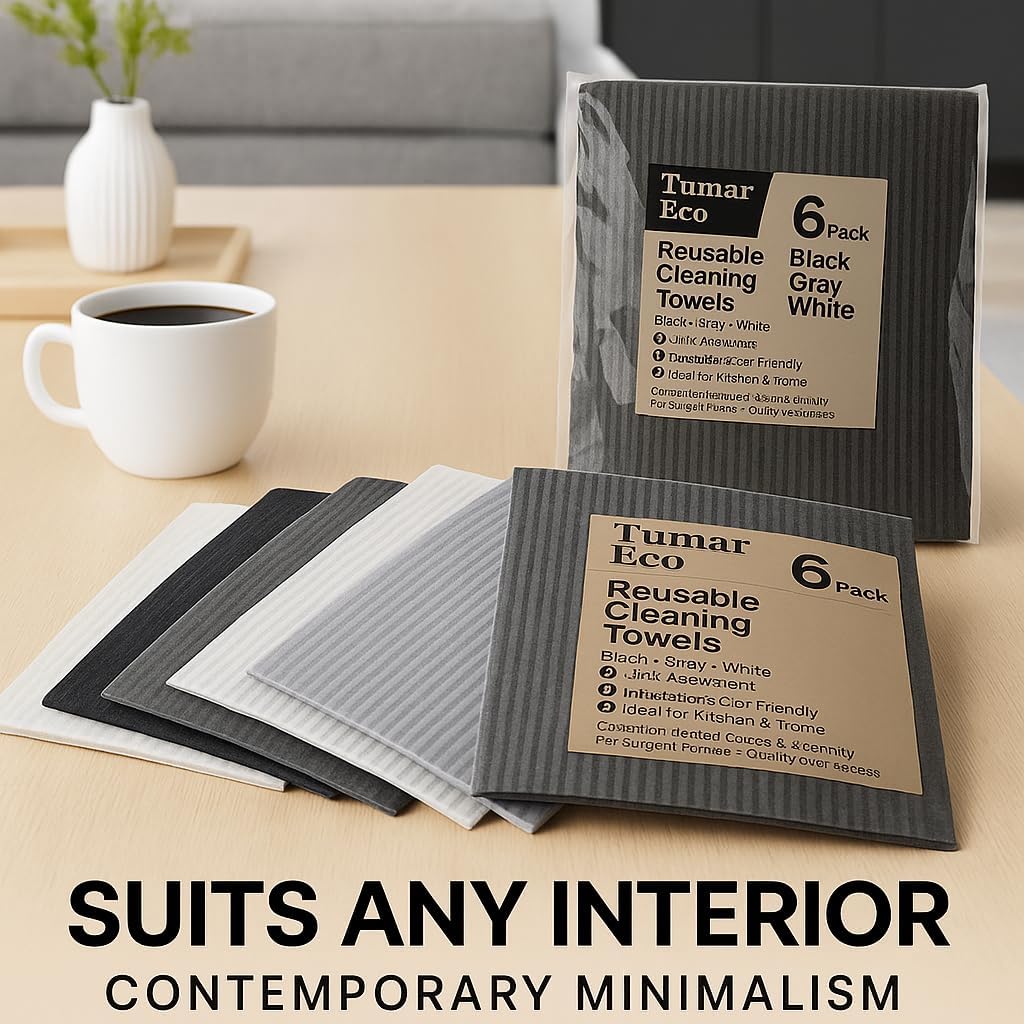 Swedish Dishcloths – Reusable, Super Absorbent & Biodegradable Cleaning Cloths, Eco-Friendly Cellulose Sponge Rags for Kitchen, Dishes & Counters – 6 Pack (Black, Gray, White) - Image 2