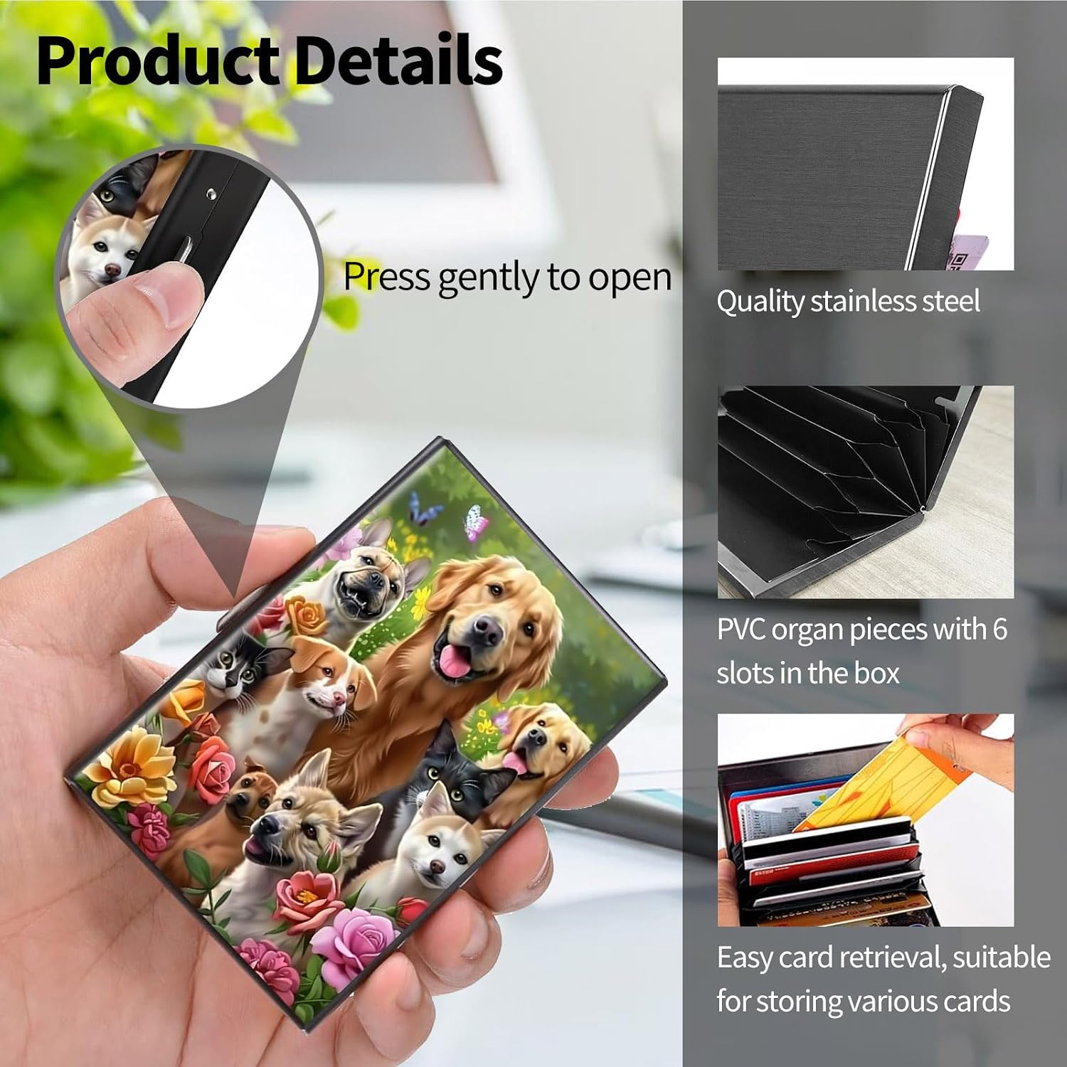 Metal Wallet for Women Men Girls, RFID Blocking Slim Aluminum Credit Card Holder, Mini Travel Wallet with Hard Shell, Lightweight ID & Business Card Case,Dog