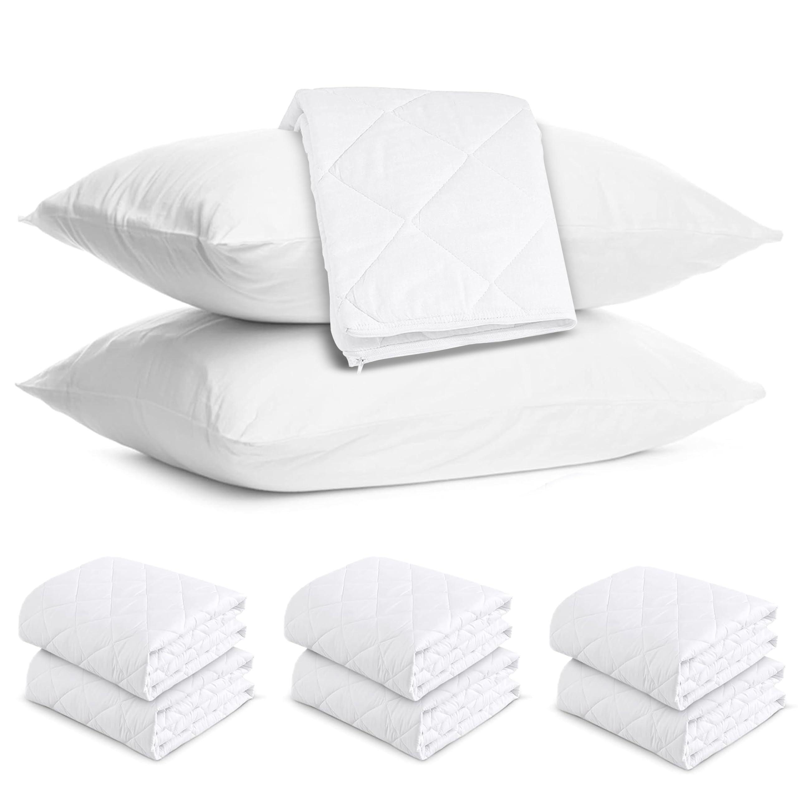 Mh Traders White Quilted Waterproof Pillow Protectors Pack Of 6, Pillowcase Are Ultra Soft & Breathable.hypoallergenic Bed Pillows Cover.