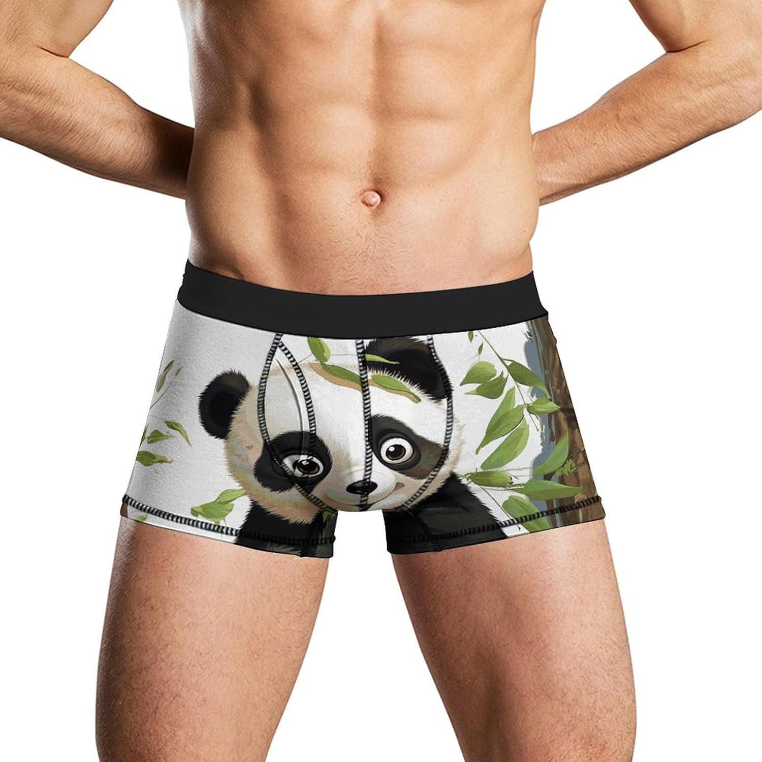 Panda on The Tree Branch Mens Boxer Briefs Short Breathable Underwear Trunks Soft Moisture-Wicking Boxer Shorts Novelty Underpants 2XL White