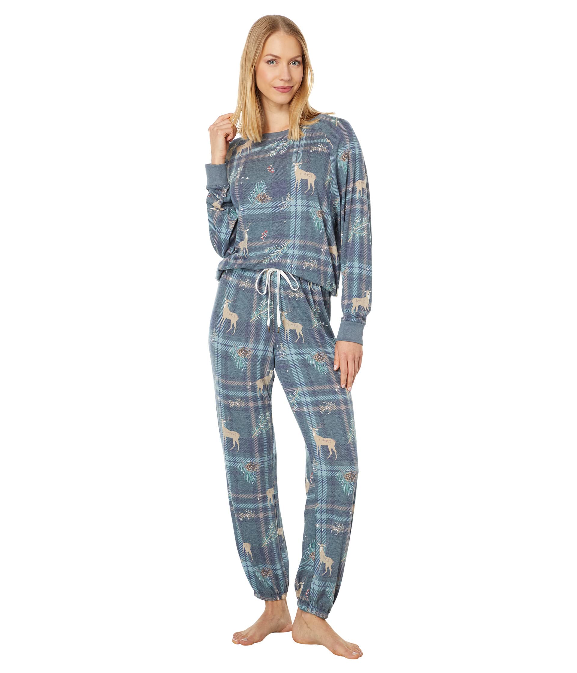 Honeydew Intimates Star Seeker Brushed Jersey Lounge Set Pine Deer Plaid XS