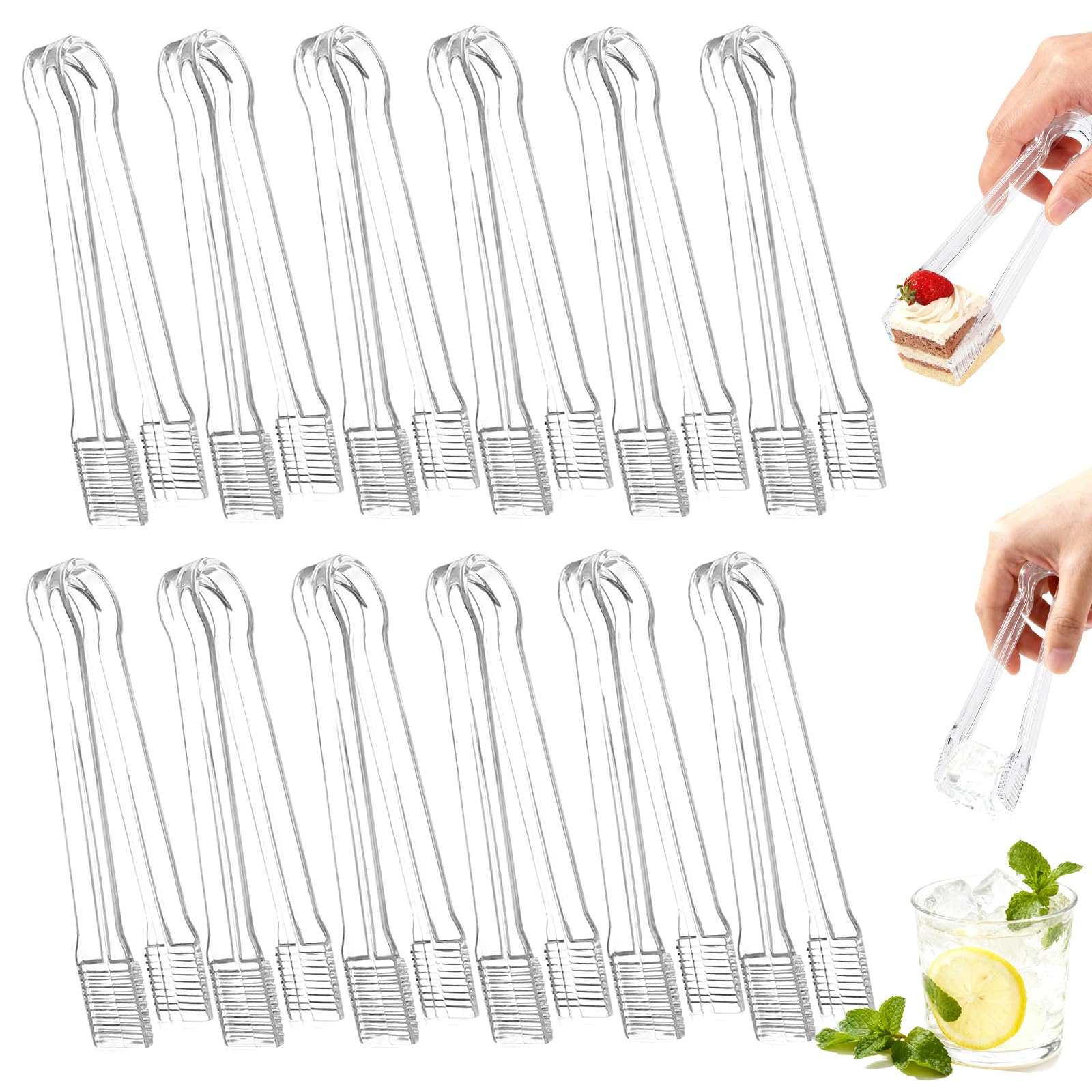 Perusiaw 10-Piece Clear Plastic Serving Tongs, 6.3-Inch Small Disposable Tongs