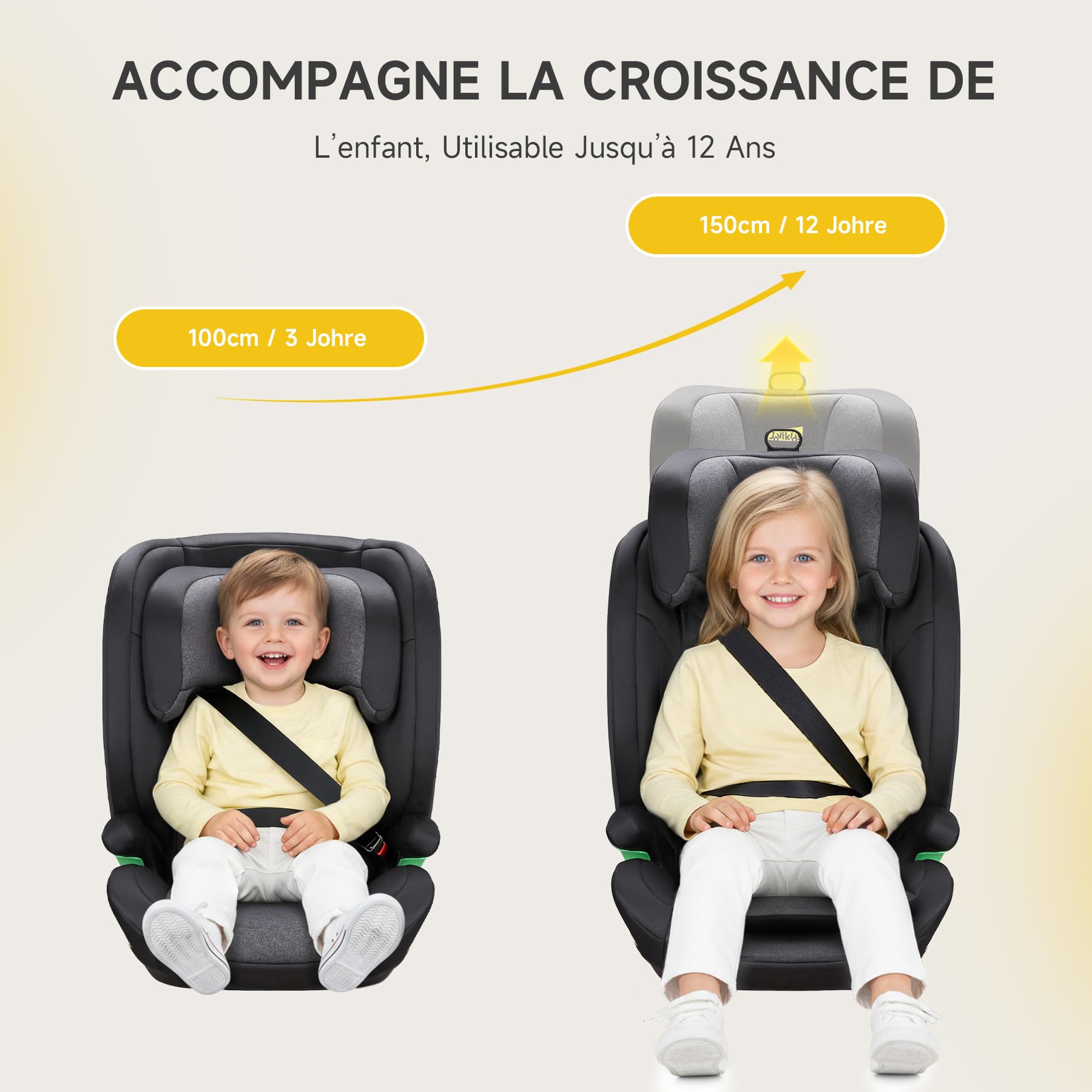 i-Size R129 Kinderautositz für 3,5 bis 12 Jahre (100-150 cm), Mit verstellbarer Rückenlehne, Kopfstütze, Seitenaufprallschutz,léger, Rehausseur Isofix(Schwarz, ISOFIX)