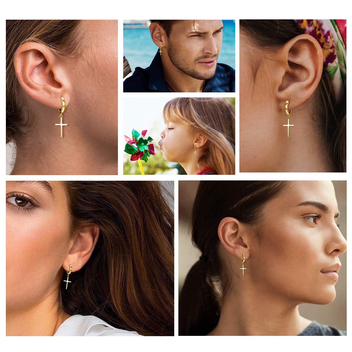 Boucles d'oreilles croix Boucles d'oreilles créoles Collier croix argent sterling 925 en femmes filles garçons hommes Cadeau de Noël
