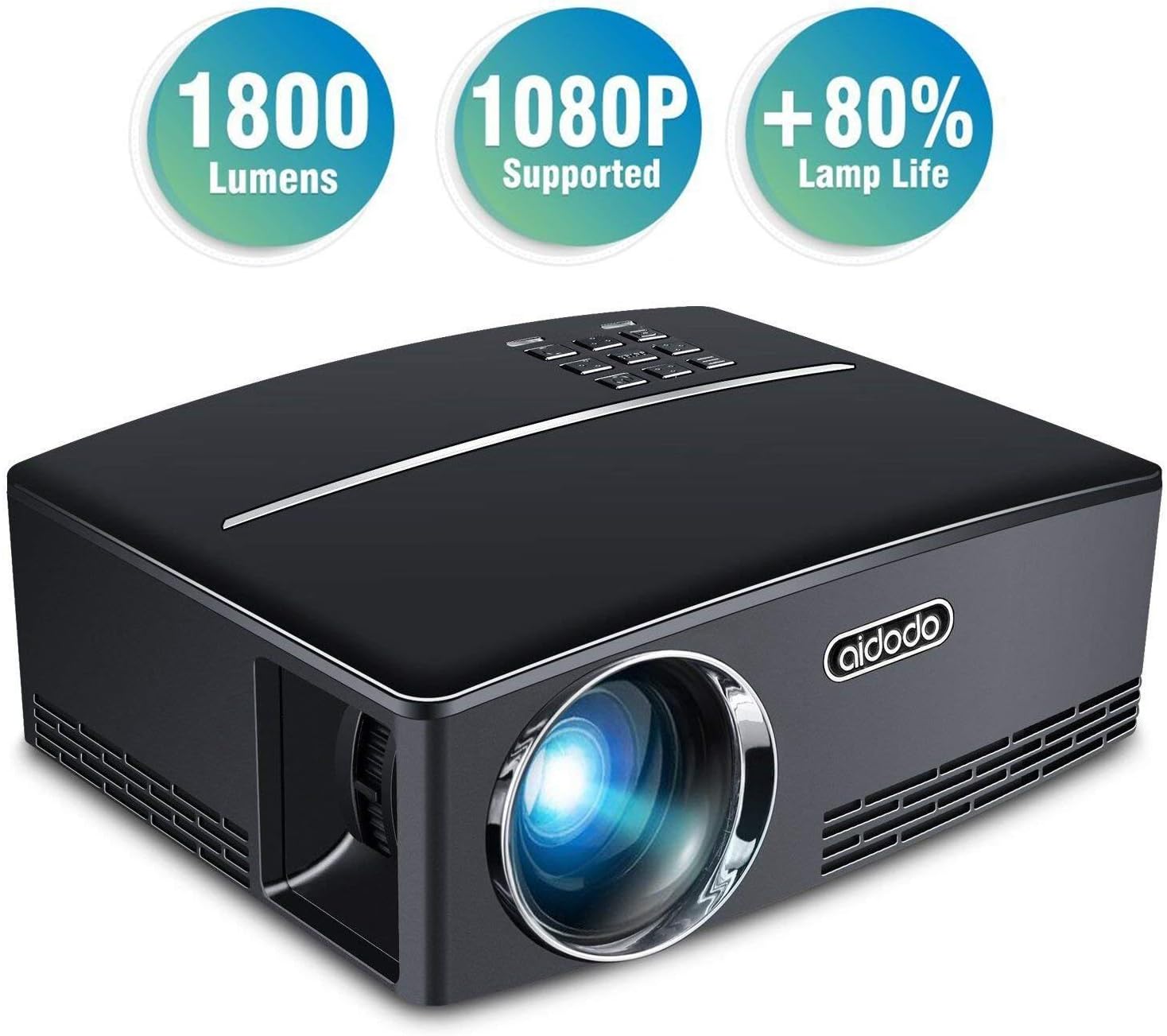 Video Projector 1800 Lumens,TOQIBO LED Mini Video Projector, Home Theater Portable Projector Support 1080P HDMI USB SD Card VGA AV PC Laptop Xbox and TV Box for Home Cinema Video Games