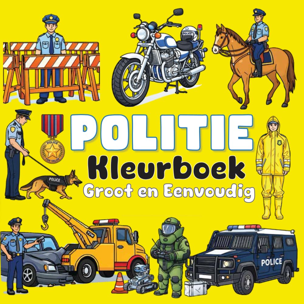POLITIE Kleurboek Dik & Eenvoudig: Voor volwassenen, senioren en kinderen | 51 Eenvoudige ontwerpen met dikke lijnen, politieauto's, speurhonden (K9), ... Eenvoudige Kleurboeken door Coloring Story)