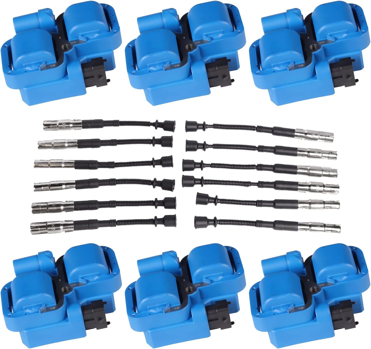 ENA Set of 6 Blue Ignition Coil with Wire Set Compatible with Mercedes-Benz Crossfire C240 C280 C32 C320 CLK320 E320 ML320 ML350 SLK320 2.6L 2.8L 3.2L 3.7L Replacement for 0001587303 UF359 C1361