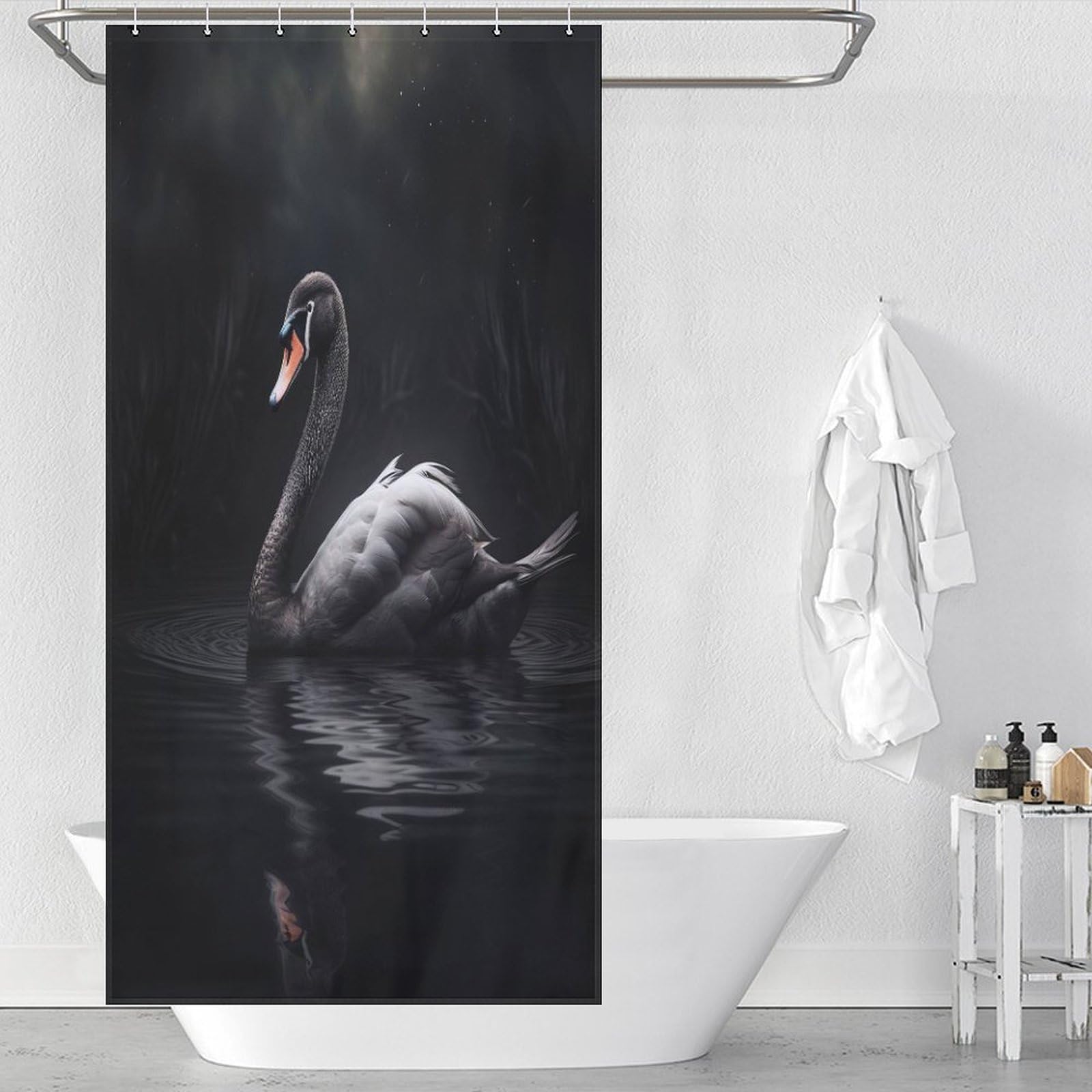 Rideau de douche cygne en polyester lavable 92x183cm avec crochets