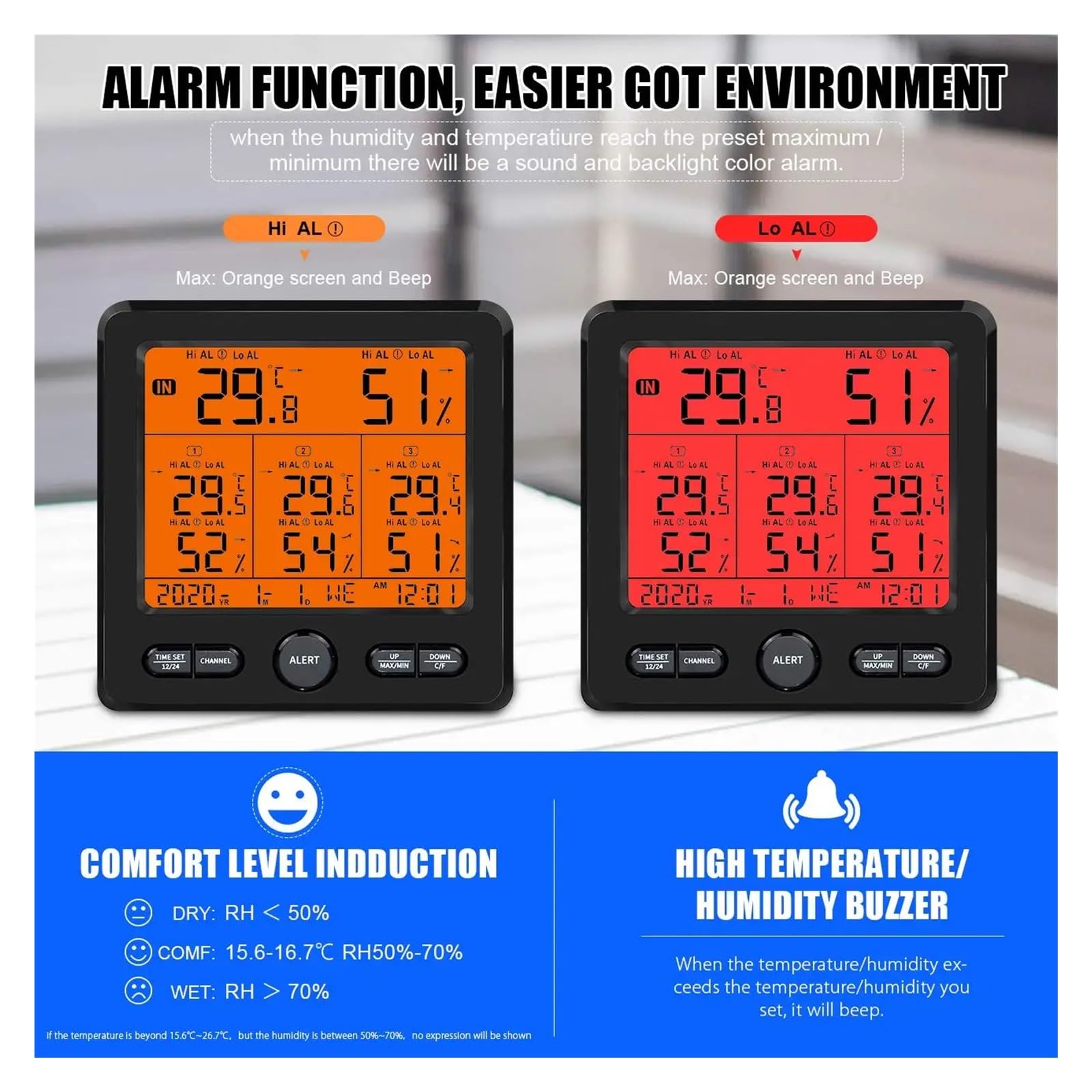 Stazione Meteorologica Professionale Termometro Wireless Digitale For Interni Ed Esterni Igrometro 3 Sensori Remoti Con Calendario Del'orologio Di Avviso Preciso Veloce Monitoraggio In Tempo Reale