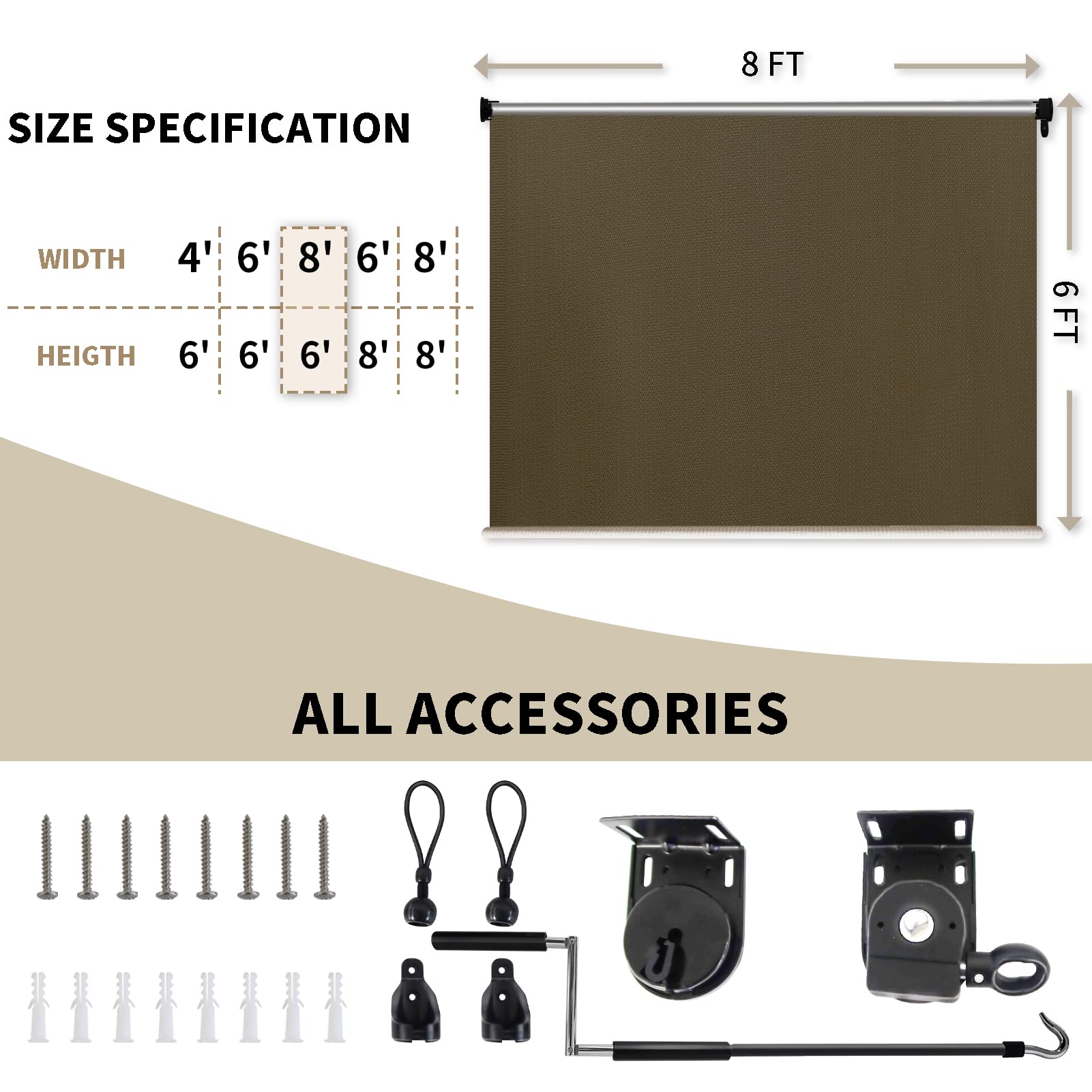 Amagenix Outdoor-Rollo | 240x180 Cm, HDPE 220 G/m², UV-Schutz 90%, Kabellos, Für Terrasse & Balkon