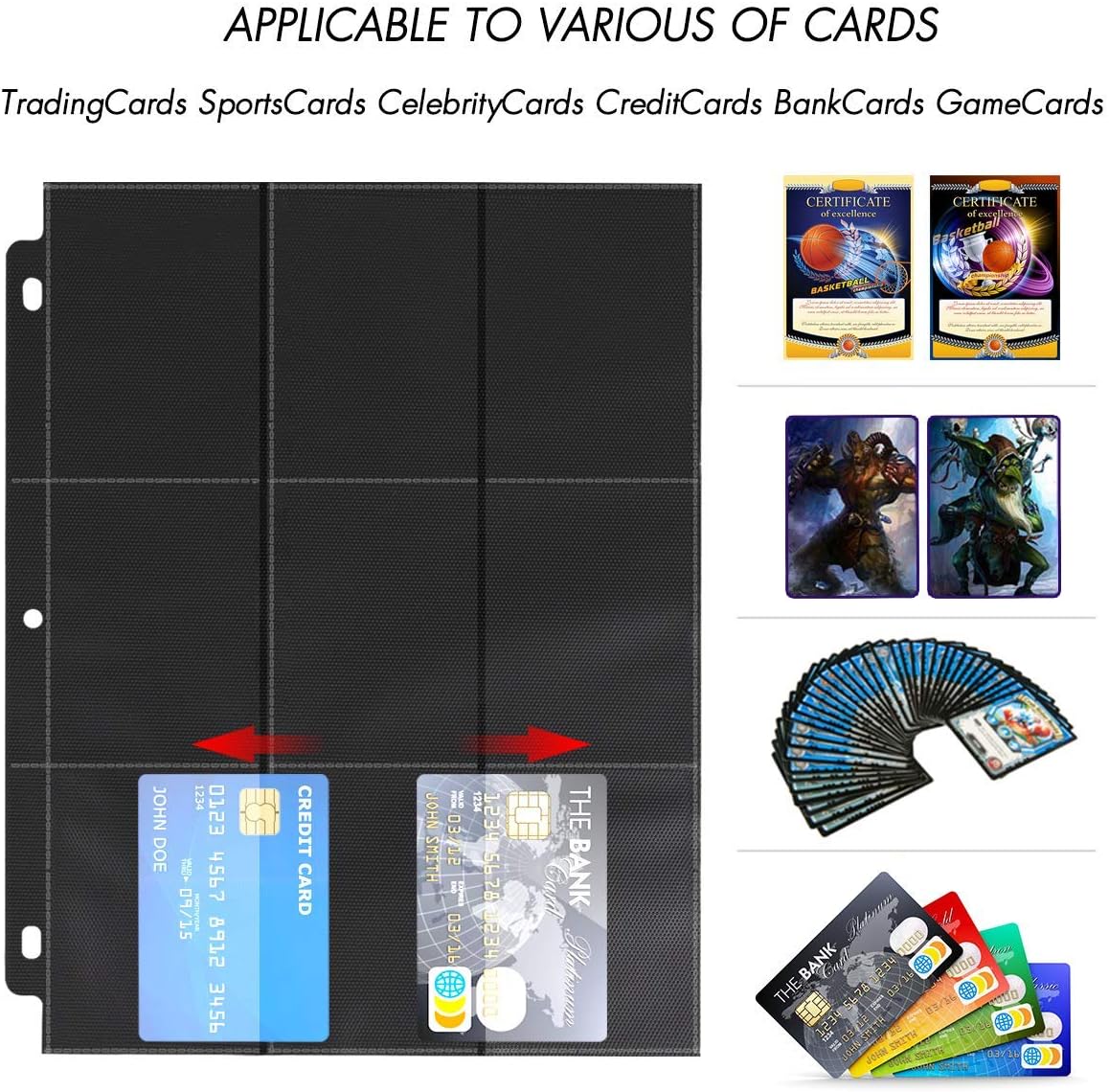 450 Pockets Trading Baseball Card Sleeves Binder, 25 Pages Double-Sided Protector Sports Card Binder Fit for MTG YU-GI-OH Cards, Football Cards, Game Cards, Standard Sized Cards for 3-Ring Binder
