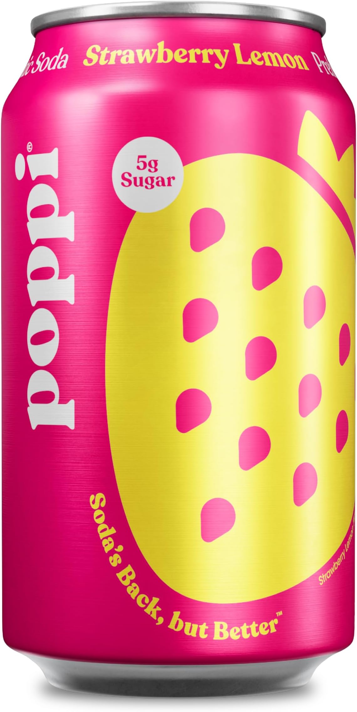 Sparkling Prebiotic Soda Beverage with Apple Cider Vinegar, Seltzer Water and Fruit Juice, Strawberry Lemon Flavor, 12 Fl Oz, 1 Count, Packaging May Vary