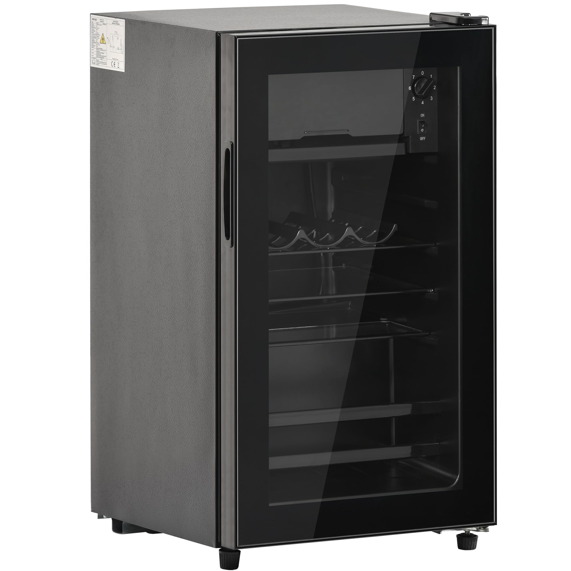 Merax Mini Kühlschrank 76L mit Gefrierfach 6L, Kompressor Kühlschrank leise 43dB, Getränkekühlschrank 51 Dosen, freistehend mit LED & Glastür, Schwarz