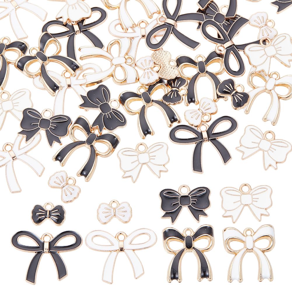 Breloques en forme de nœud en émail noir et blanc pour la fabrication de bijoux DIY