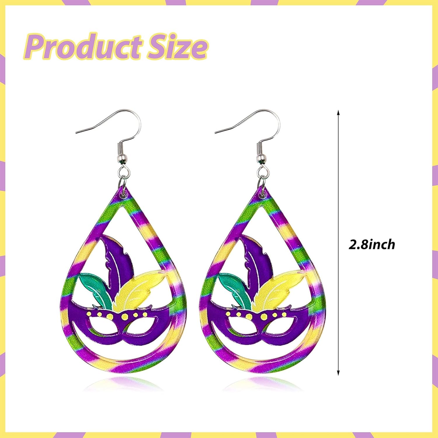 Mardi Gras Earrings Mardi Gras Outfit Shirts for Women Acrylic Carnival Dangle Earrings Jewelry Mardi Gras Accessories for Women - Image 6
