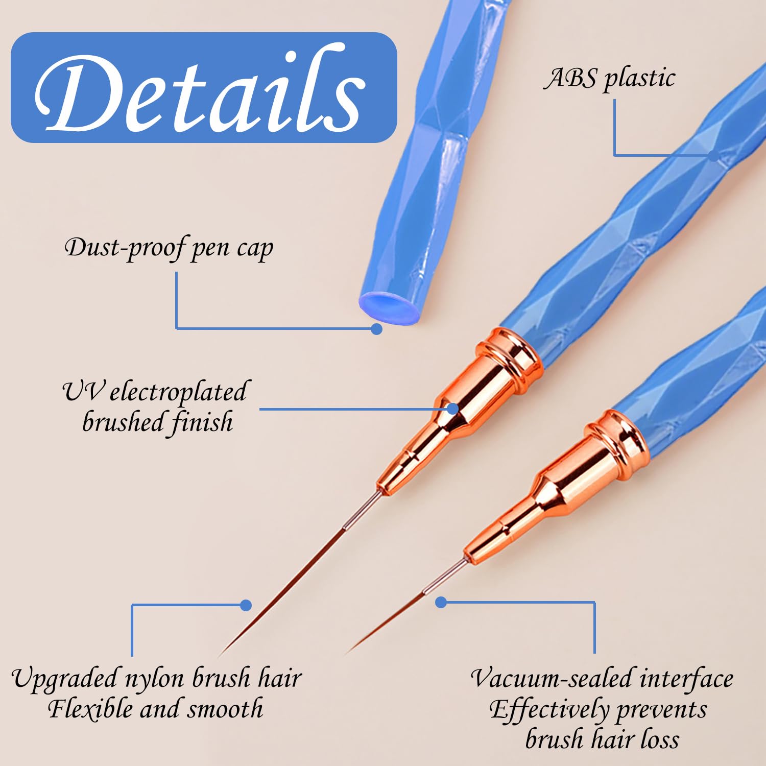 Pennelli per Nail Art, 5 Pezzi Pennelli Liner di Precisione, Pennelli per Unghie per Disegnare Linee Fini Attrezzo per gel UV Disegno Fodera Unghie Strumenti Manicure,Blu