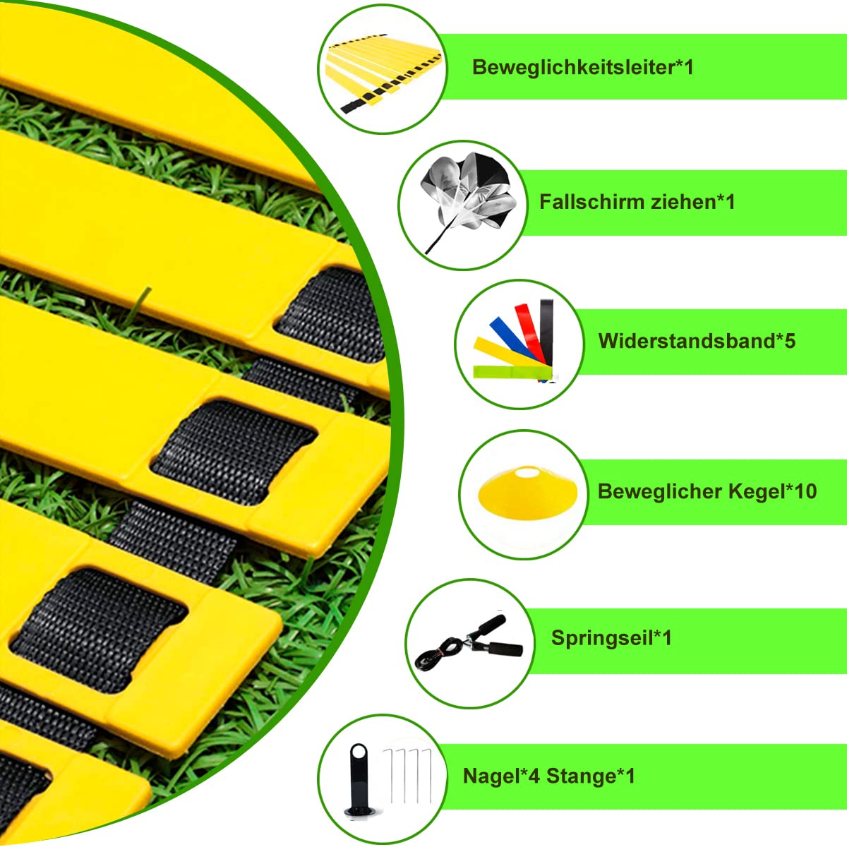 Set Allenamento Calcio ZTWLEED - Scala Agilità 6m, Paracadute, 40 Coni, Borsa Trasporto - Foto 2