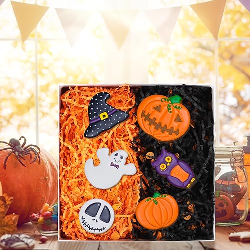 Miniatura 7 de LOMIMOS Papel de rafia de Halloween de 15.87 oz1 libra, triturado negro y naranja con confeti de calabaza para envolver regalos, manualidades,
