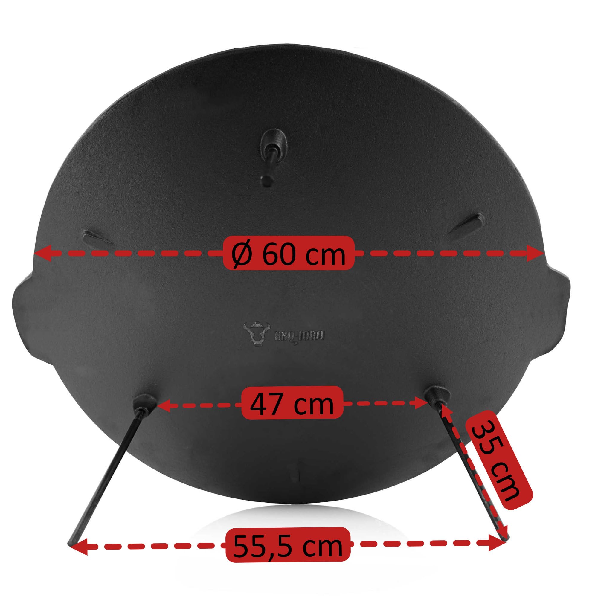 BBQ-Toro Gusseisen Grillplatte Ø 60 cm mit 3 Beinen | rund, bereits eingebrannt | Dutch Oven Ständer mit drei Füßen, Dutch Oven Tisch | Dreibein Grillplatte aus Gusseisen für Lagerfeuer und Grill