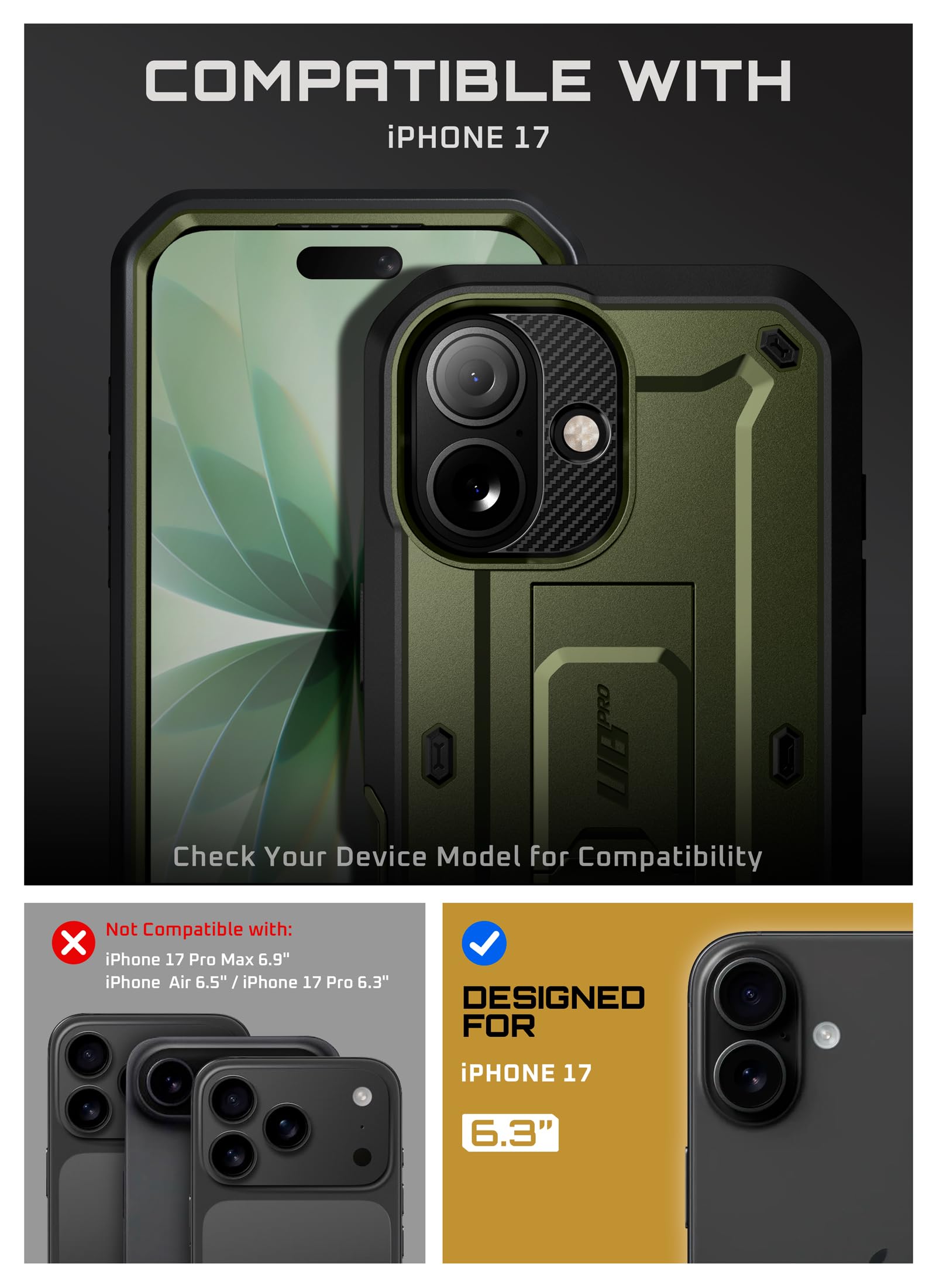 SUPCASE Funda para iPhone 17 6.3 Inch con Botón de Control de Cámara [UB Pro] Carcasa con Protector de Pantalla [Protección de Grado Militar],Verde