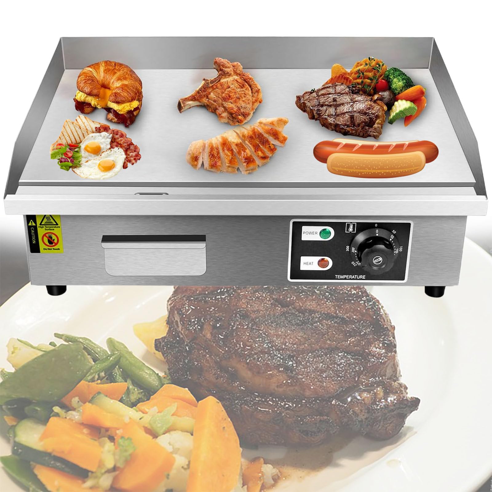 Piastra Elettrica da Appoggio da 55 cm con Superficie Piatta 1600 W o 3000 W Piastre Elettriche Commerciali Antiaderenti Ristorante Griglia Teppanyaki Temperatura Regolabile,110V