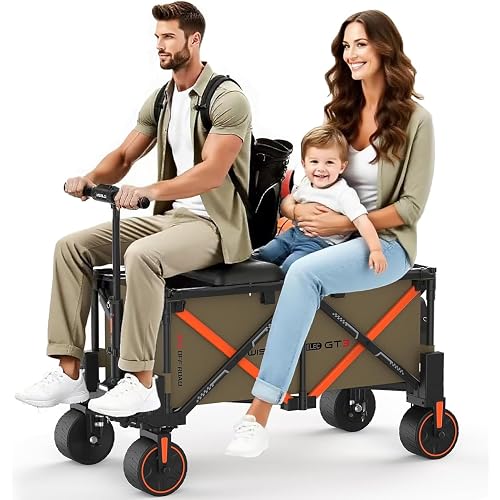 WISELD GT3 4WD Off-Road Electric Utility Wagon with Seat, Rideable & Tow-Assist Foldable Motorized Cart, 3000W Heavy Duty Power Hauler (771 Lbs), for Family Camping Shopping Garden Sports