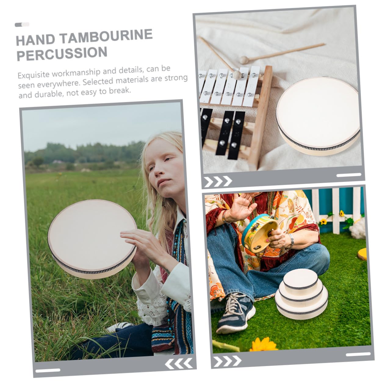 SUPVOX Tamburello Musicale in Legno 3 Pezzi Set Hand Drum Percussione Facile da Tenere Design Rotondo per Performance ed Educazione Ragazzo Ragazza e Adulti