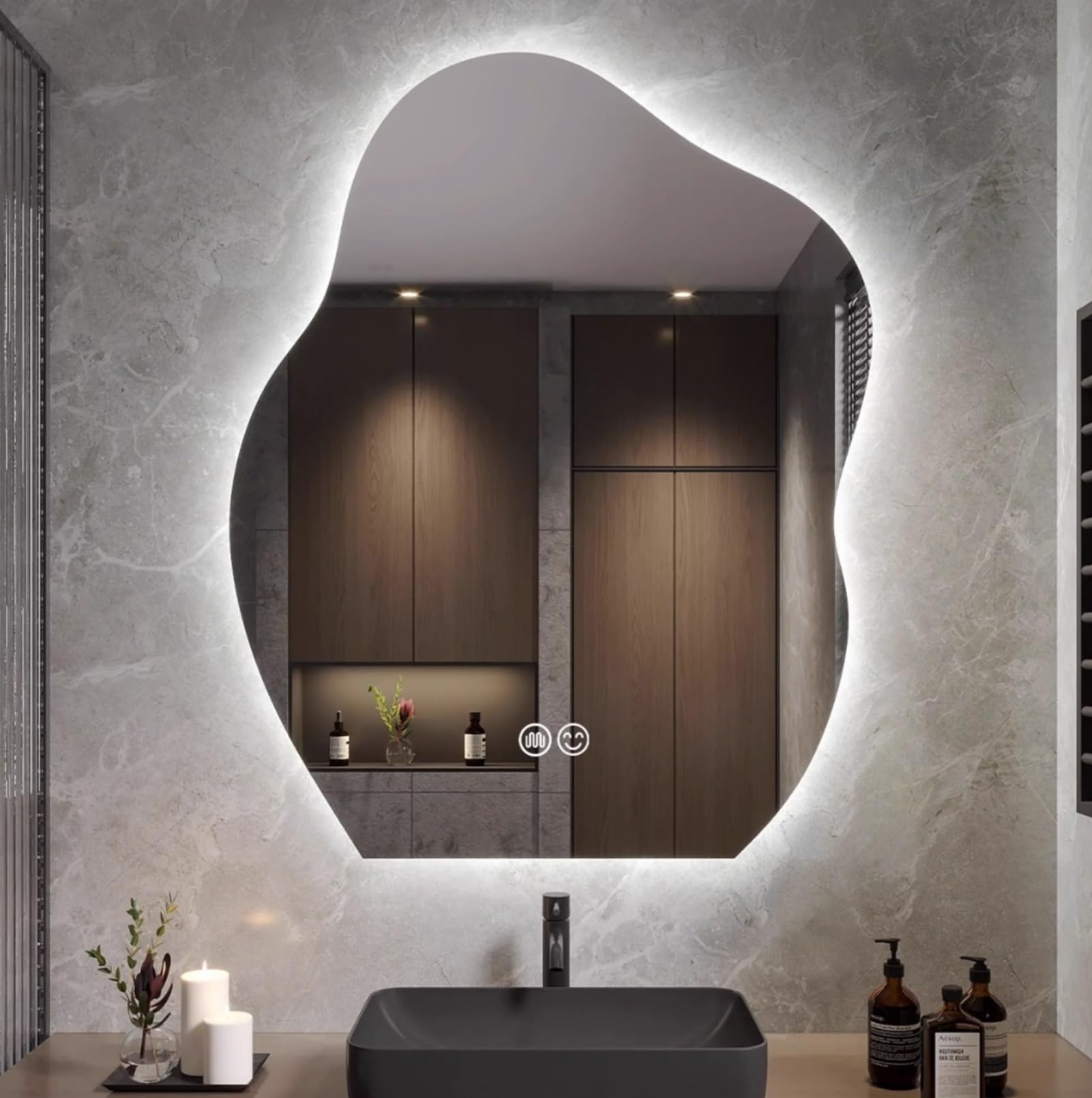 Miroir de salle de bain en forme de nuage YVYKFZD au design asymétrique épuré
