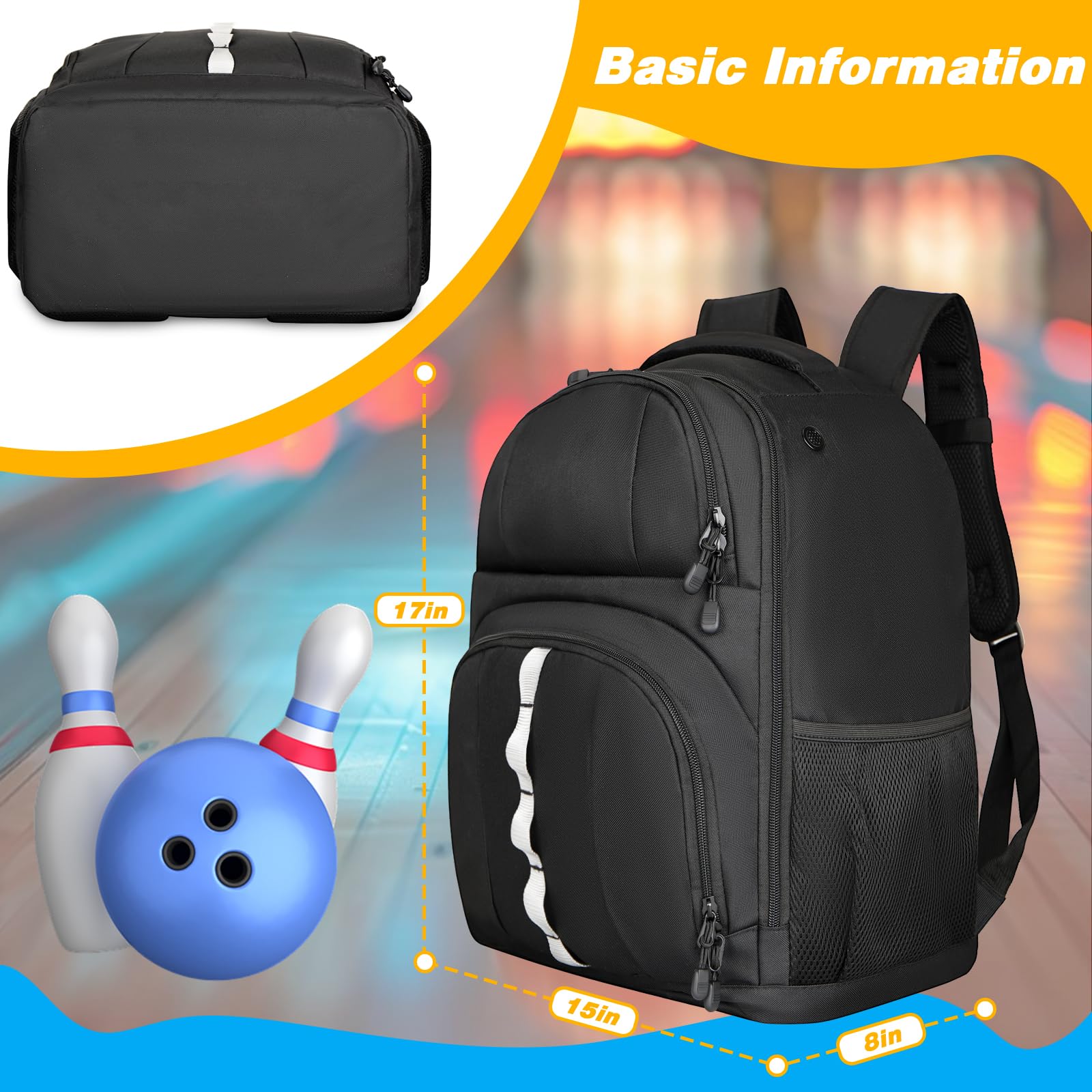 Bowling-Rucksack mit 2 Bällen, Bowlingball-Tasche mit Schuhfach und portektiver Schaumstoffpolsterung, passend für Schuhe bis Größe 44