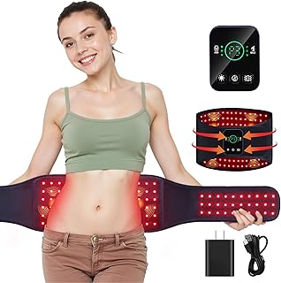 Red Light Therapy Belt for Back & Abdomen, 5000mAh Cordless Infrared Waist Wrap with Pulse/3-Mode Vibration Massage