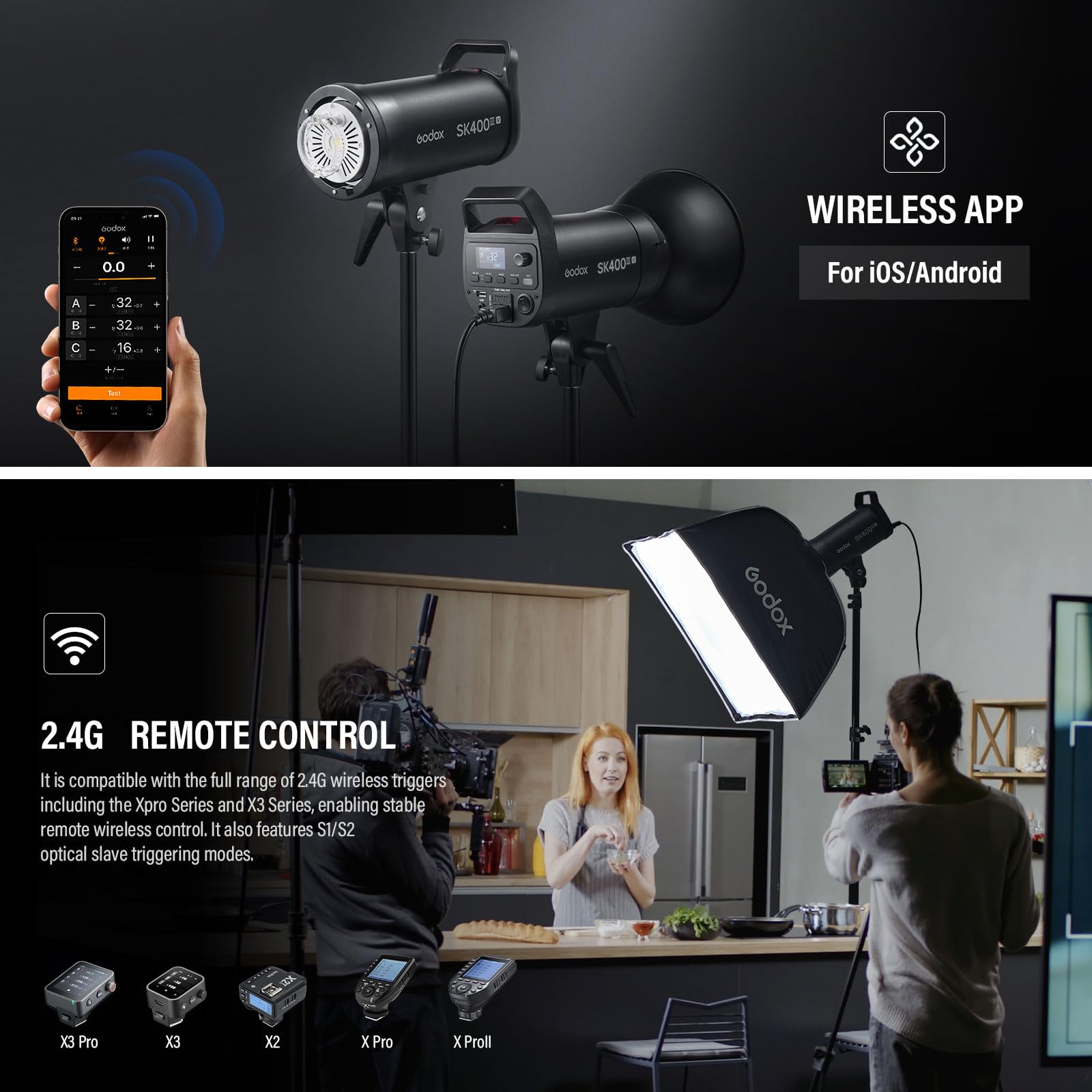 GODOX SK400IIIV lampa błyskowa SK400IIV Upgrade Monolight Flashs, profesjonalna lampa studyjna, światło wideo LED, złącze Bowensa, 400 W, 2,4 G, bezprzewodowy system X, 5700 ± 200 K, lampa modelowa