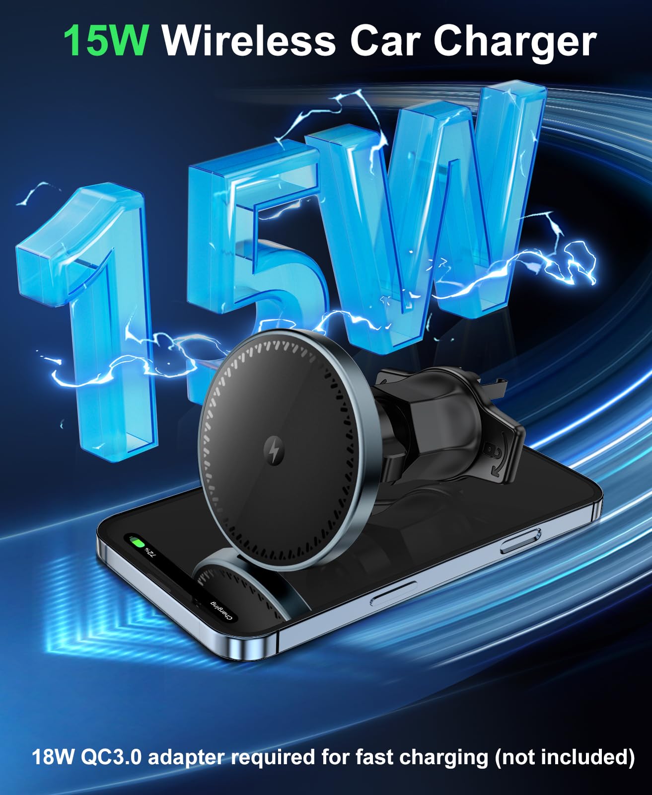 Beeasy 15W für MagSafe Autohalterung mit Ladefunktion, Handyhalterung Auto Magsafe Ladegerät Kfz Lüftung, Magnet Handyhalter Wireless Car Charger für iPhone 17 16 15 14 13 12 Serie