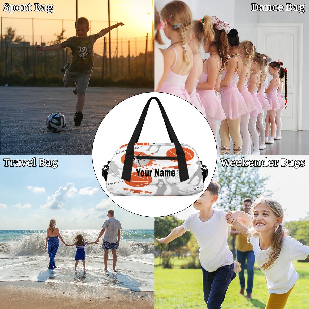 Personalized Basketball Sport Sport Duffel Bag Custom Name Kids Gym Bags Carry On Travel Bag Weekender Overnight Bag for Boys Girls Teens