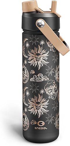 Miniatura 30 de ENCOOL Botella de agua aislada con popote, de acero inoxidable, a prueba de fugas, sin BPA, al vacío de doble pared que se mantiene fría durante 24