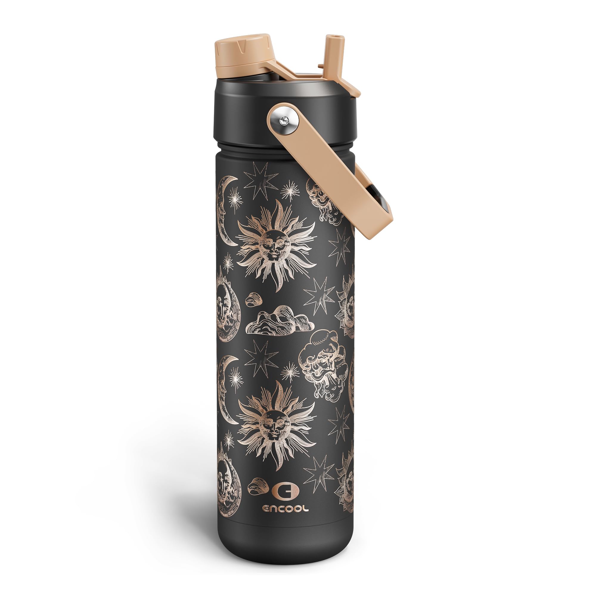 ENCOOL Insulated Water Bottle with Straw Stainless Steel Water Bottle, Leak-Proof, BPA-Free, Double Wall Vacuum Keeps Cold for 24 Hours for Sports, Travel, School (26 oz, Solar Veil)