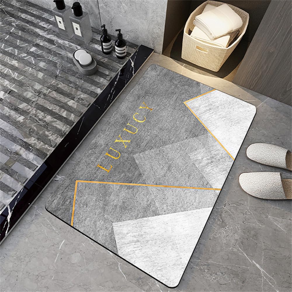 Tapis De Bain En Diatomite Absorbant Et Antidérapant – Gris Moderne – Séchage Rapide – Lavable – Plusieurs Tailles (Chaton 36x90 Cm)
