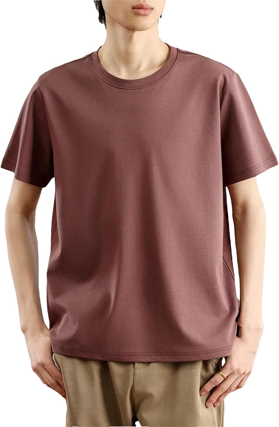 Alloaone Men's Crewneck Wool Cardigan Sweater Warm Bottom Knitted Business Short-Sleeved Shirt