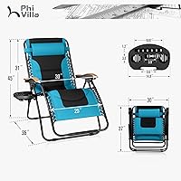 Vista 2 de PHI VILLA Silla XXL de Gravedad Cero Acolchada de Tamaño Extra Grande, Silla Reclinable Plegable para Patio, Asiento de 30 Pulgadas de Ancho