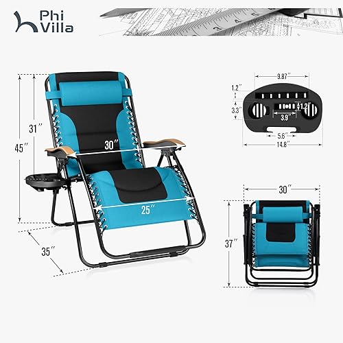 Miniatura 2 de PHI VILLA Silla XXL de Gravedad Cero Acolchada de Tamaño Extra Grande, Silla Reclinable Plegable para Patio, Asiento de 30 Pulgadas de Ancho