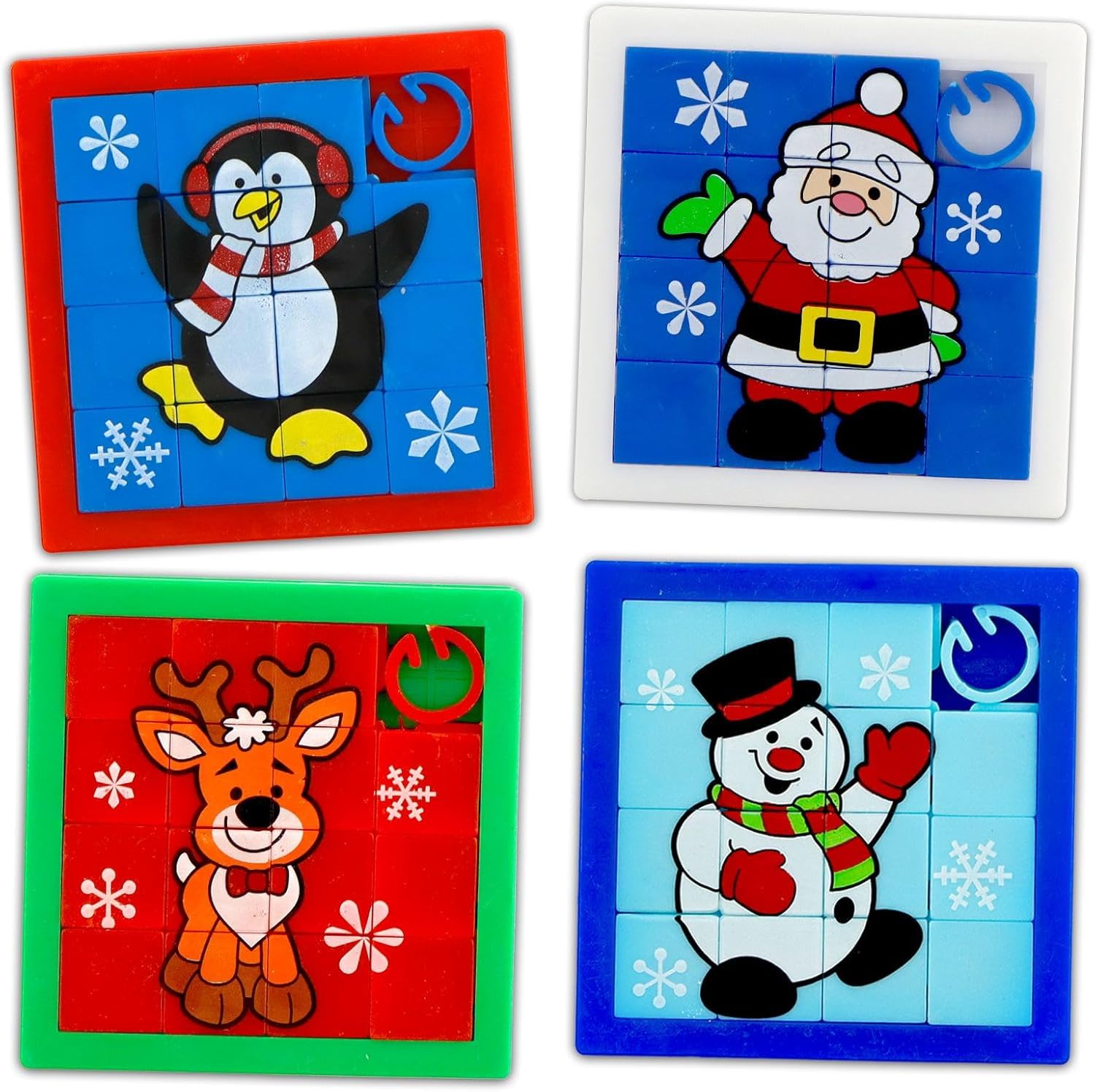 4 Pieces Sliding Block Puzzle,Slilde Puzzel Game,Mini Halloween Puzzles For Kids,As Advent Calendar Trinket, Christmas - Santa Claus, Snowman, Elk And Penguin
