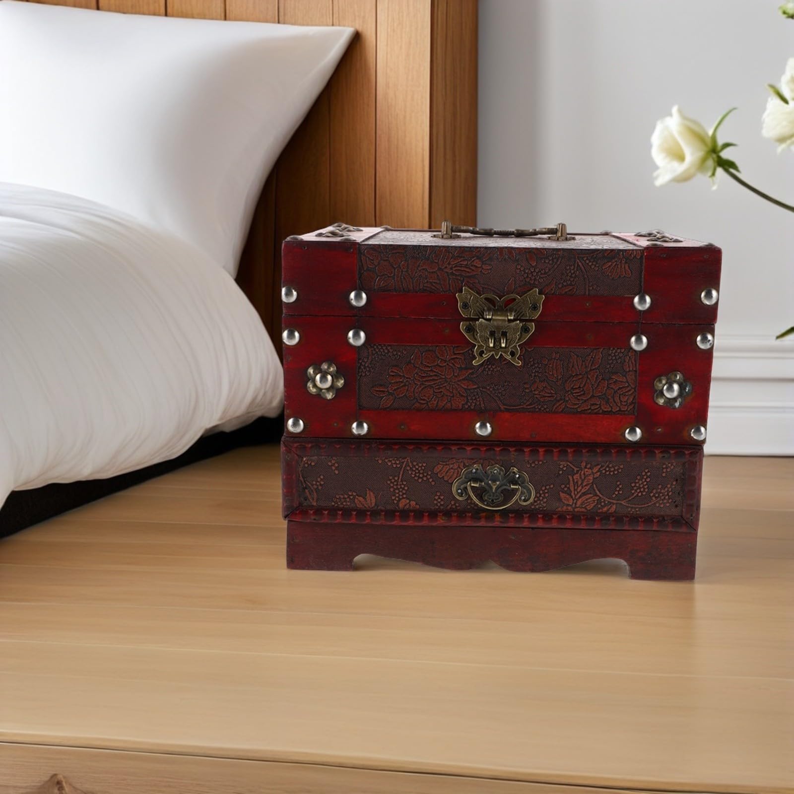 Healeved Vintage Schmuckkästchen mit Schloss Dekorative Aufbewahrungsbox im Klassischen Chinesischen Stil für Schreibtisch und Zuhause Organisiert Schmuck Sicher